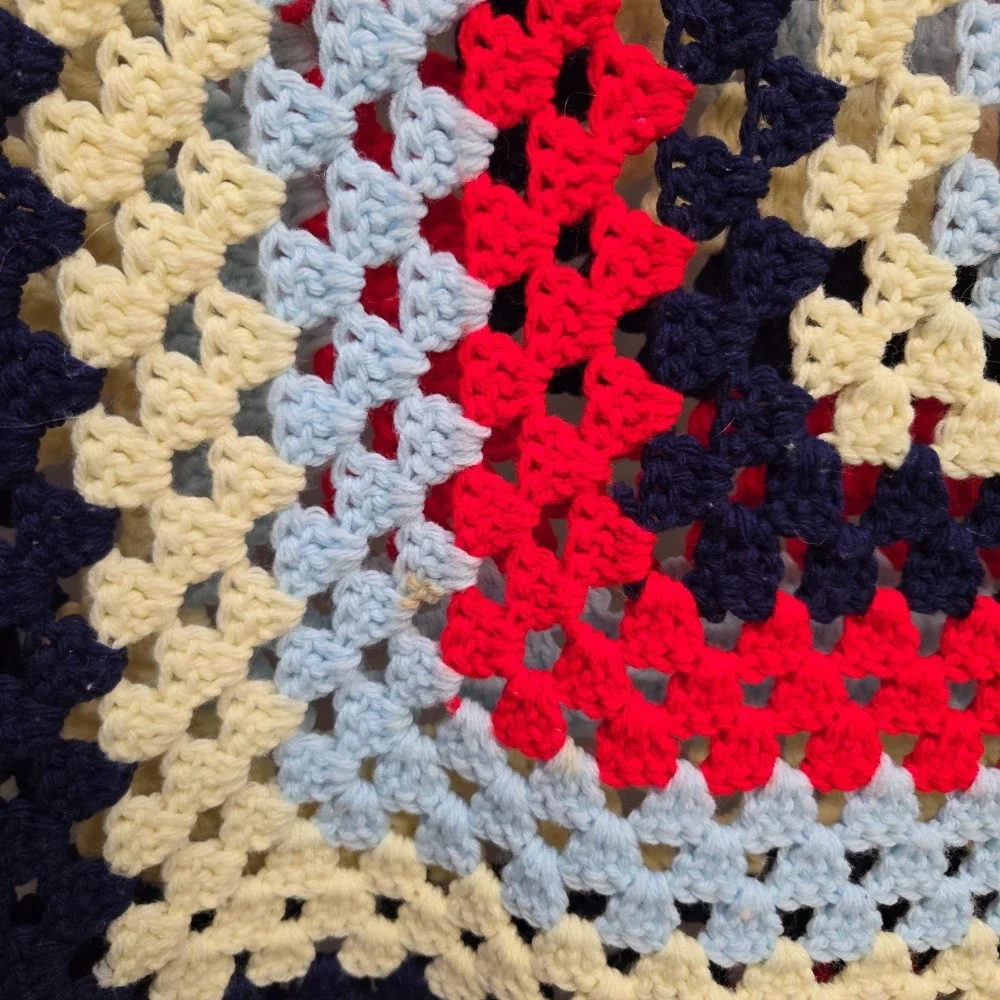 Handmade Crochet Granny‎ Square Afghan Blanket 6'x5' Cottage Shabby Chic Unique